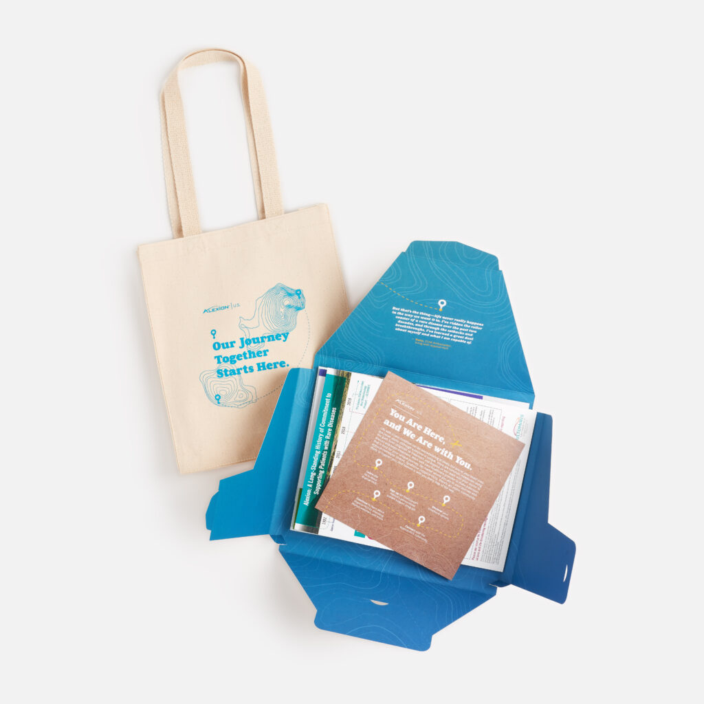 Image of the Alexion aHUS Journey Patient Resource Kit, an open folder with materials inside reading "Our Journey Together Starts Here."